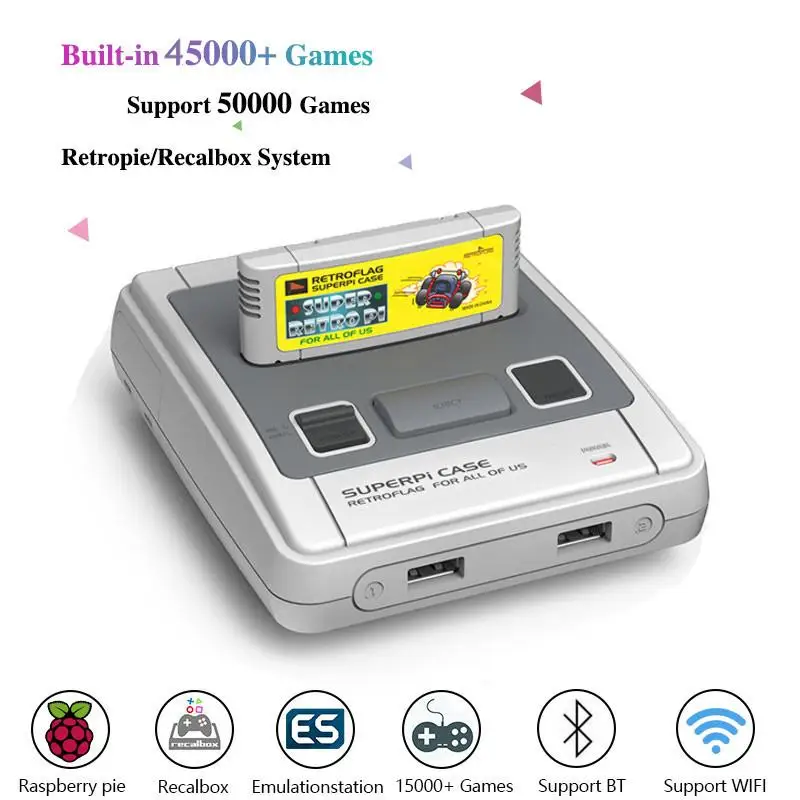 휴대용 게임 플레이어 가족 레크리에이션 비디오 게임 콘솔, Snes/메가 케이스용 45000 개 이상의 레트로 게임 내장, 사전 설치 Recalbox 