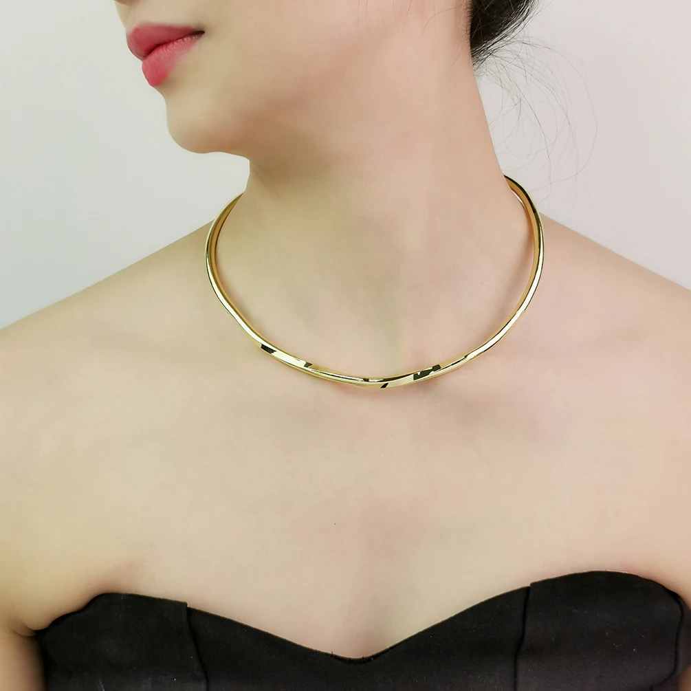 KDLUN Fashion Simple Metal Torques Choker Necklace For Women Collar Rigid Gold Color Chocker Statement Jewelry Bijoux Girl Gift