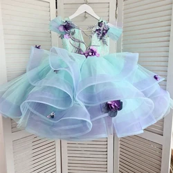 Very Puffy Organza Tutu Pageant Dresses For Kids Pretty Flowers Ruffles Short Communion Gowns Cute Mesh Baby Christmas Dress