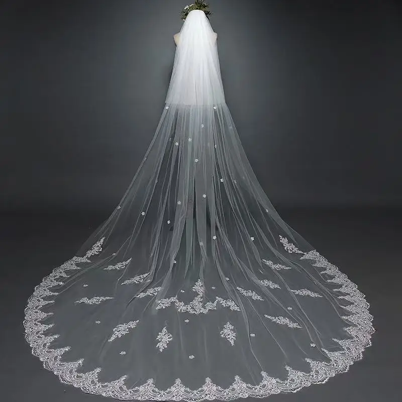 

Two Layer Cathedral Wedding Veil 3m*3m White Ivory Lace Edge Bridal Veil With Comb Bride Headpieces 2025