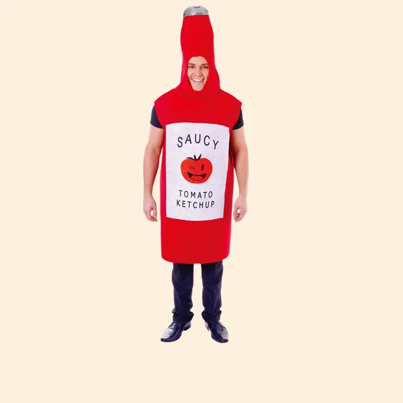 Red Tomato Delicious Ketchup Costume Adult Boy Girl Funny Disguise Suit Yellow Mustard Halloween Cosplay Party Clothes