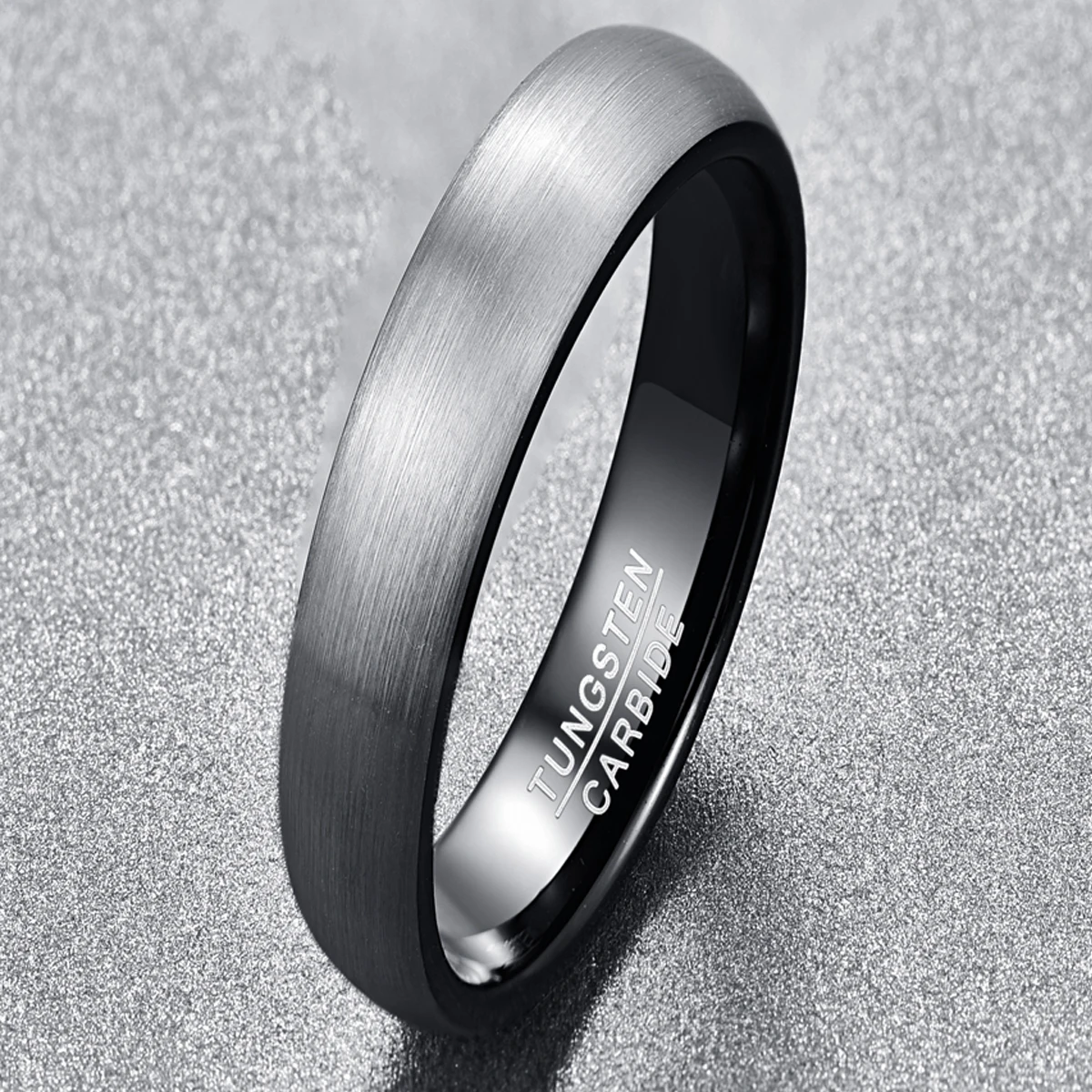 Nuncad 4mm 6mm Ring Brushed Finish Wedding Band Comfort Fit Dome Matte Inner Rings Black Tungsten Carbide Ring T165R T154R