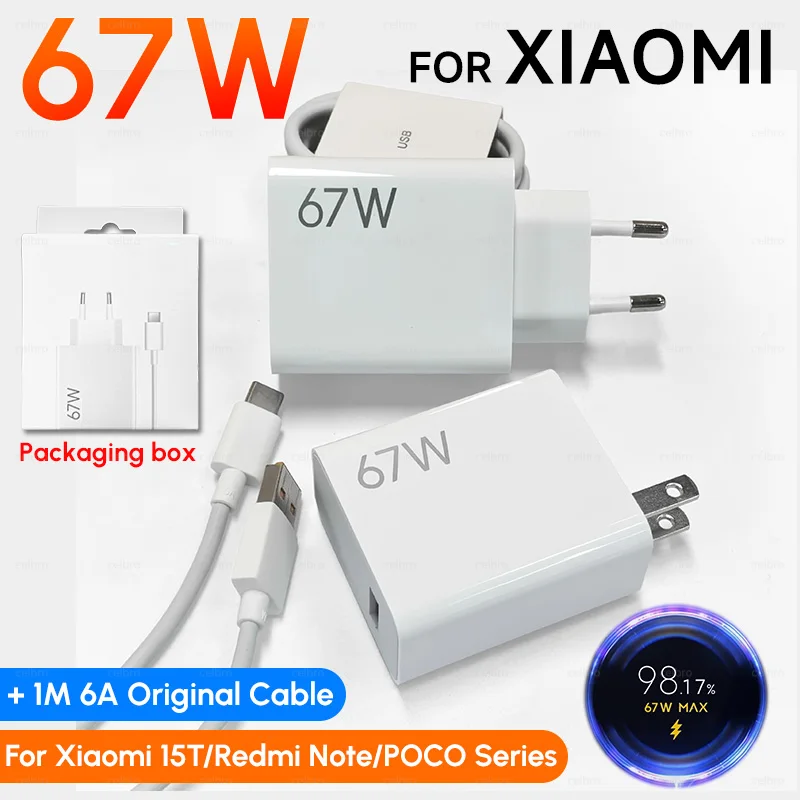 

67 Вт 45 Вт Быстрое зарядное устройство Turbo Quick Charge USB Type C Кабель-адаптер для Xiaomi Mi 15 14T 13 12 для POCO X7 X6 Redmi Note 14 Pro