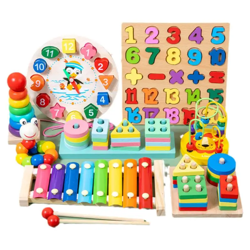 Baby Wooden Toys Geometric Shapes Montessori Puzzle Color Sorting Math Bricks Baby Preschool Learning Educational Games