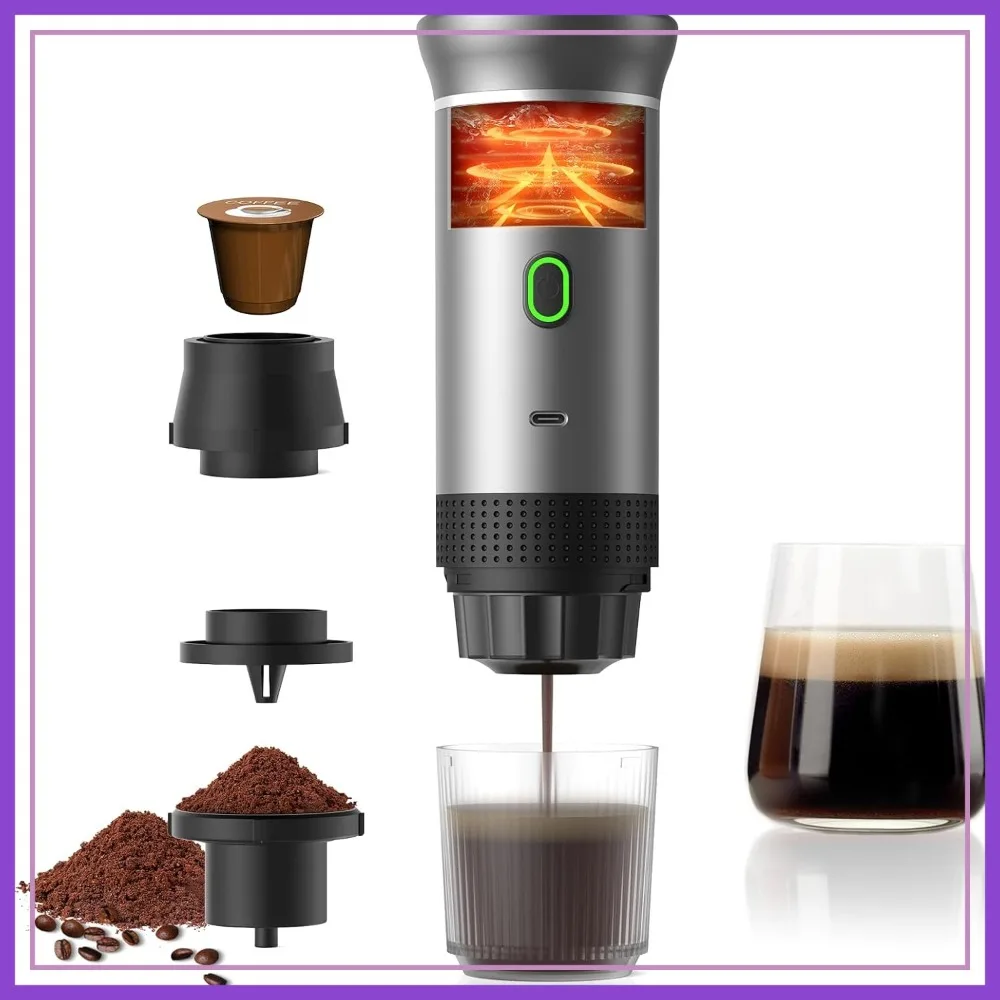 

Portable Espresso Machine for Travel, 20-Bar Extraction, 150ml, Self-Heating USB-C, Ground Coffee & NS Capsule, Hiking Camping
