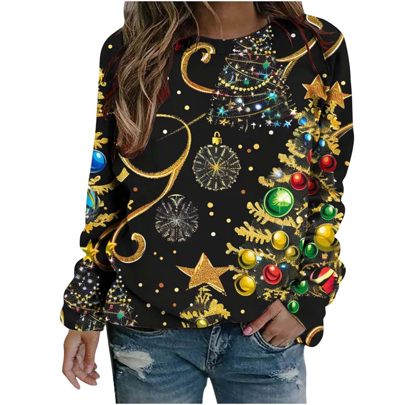 

Harajuku 3D Funny Christmas Ornaments Print Sweatshirts Reindeer Xmas Graphic Ugly Christmas Sweatshirts Mens Round Neck Hoodies