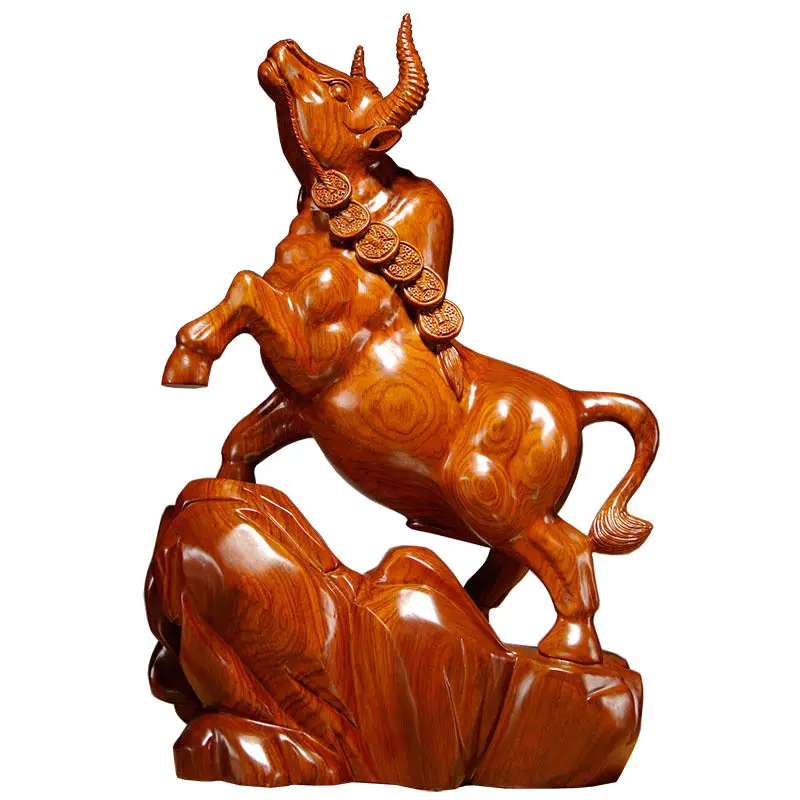 

rosewood zodiac cow carving ornament home living room office decoration mahogany crafts