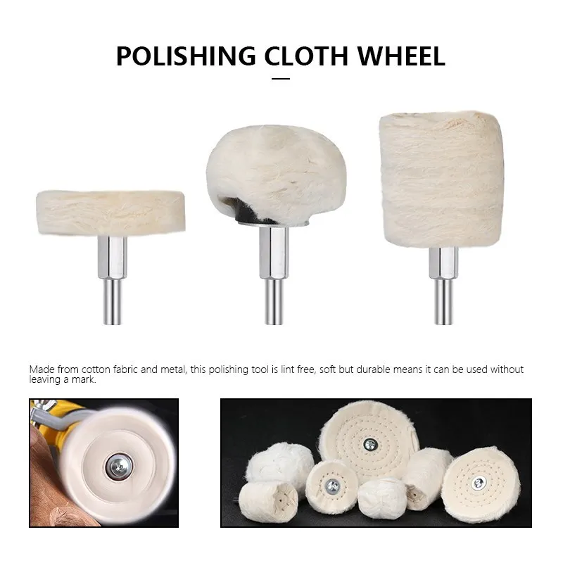 CMCP Polishing Buffing Wheel Set Wool Felt 6.35mm Shank Polishing Rotary Tool Accessory Cloth Wheel Bit for Dremel 7/10/11pcs