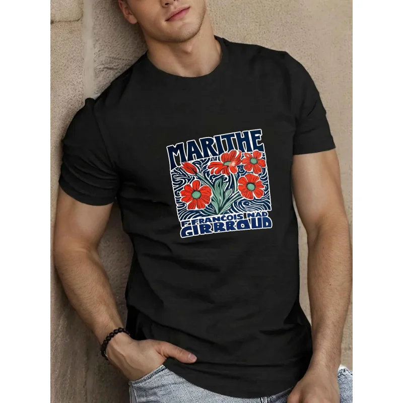 تي شيرت رجالي أبيض Marithe Francois Girbaud طباعة الأزهار قطن عالي الجودة 180 جرام #2