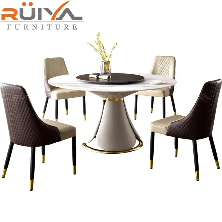 Stretch The Dining TableModern Design Elegant Folding Extendable Rotation Rock Beam Top Round Dining Table
