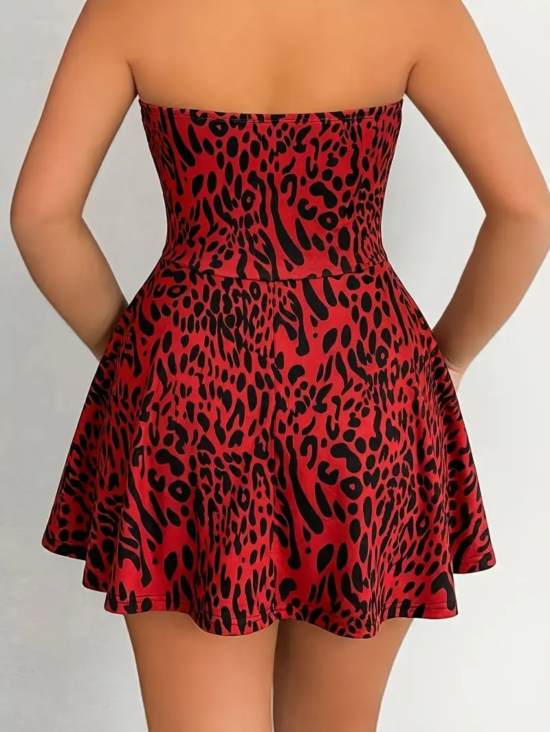 Trägerloses, ärmelloses, kurzes A-Linien-Kleid mit tailliertem Schnitt im Spicy-Girl-Party-Stil für Damen – Detail 6