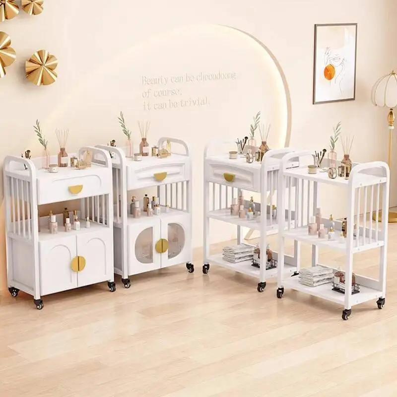 

Auxiliary Cart Hairdresser Salon Trolley Professional Hairdressing Carts Makeup Hair Wood Rolling Tray Esthetician Rollwagen Spa