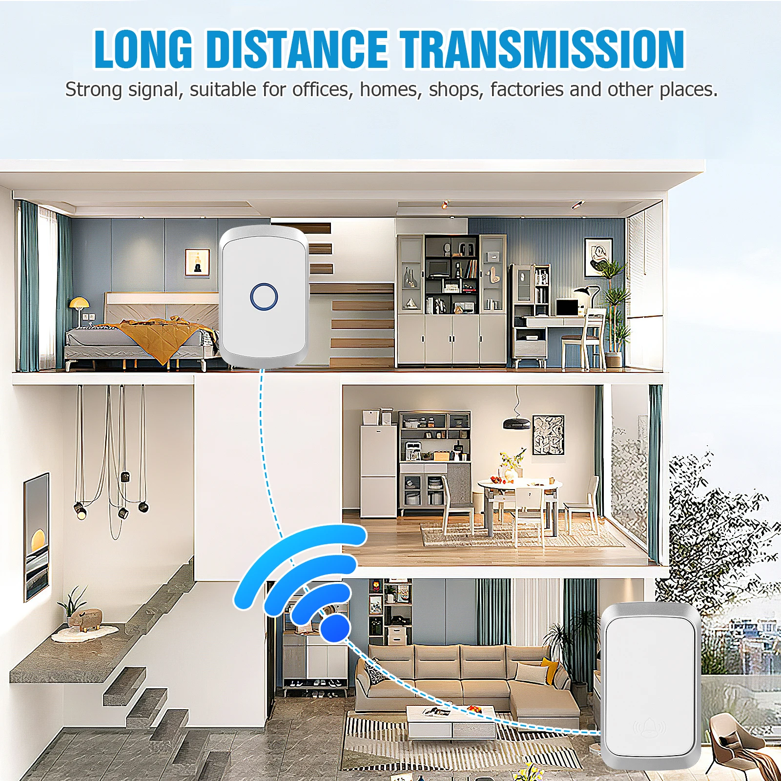 

Wireless Doorbell Black US St Volume Adjustable Long Range Transmission Suitable Home Classroom Hotel