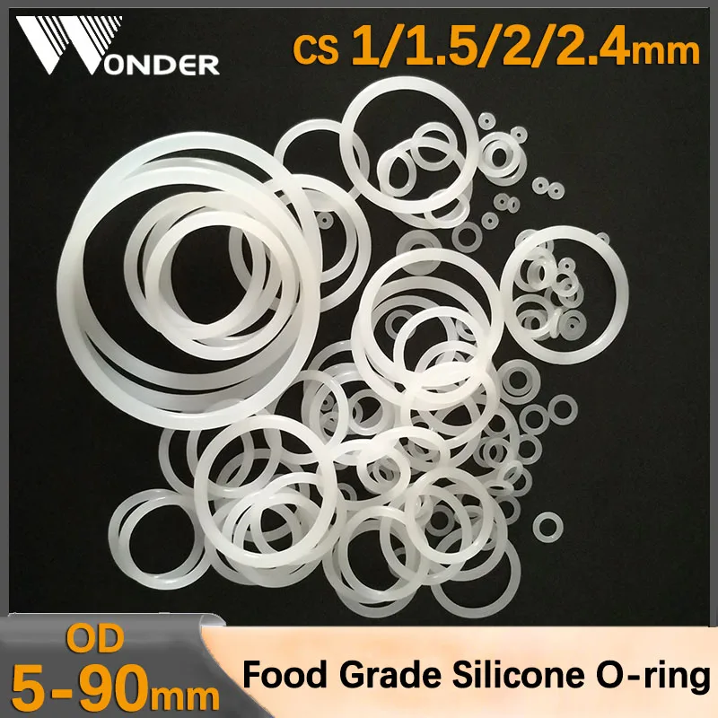 

White Food Grade Silicone O-ring Sealing Gasket Waterproof Washer Rubber VMQ O Rings Heat-Resistant Ring CS 1-2.4mm OD 5-90mm