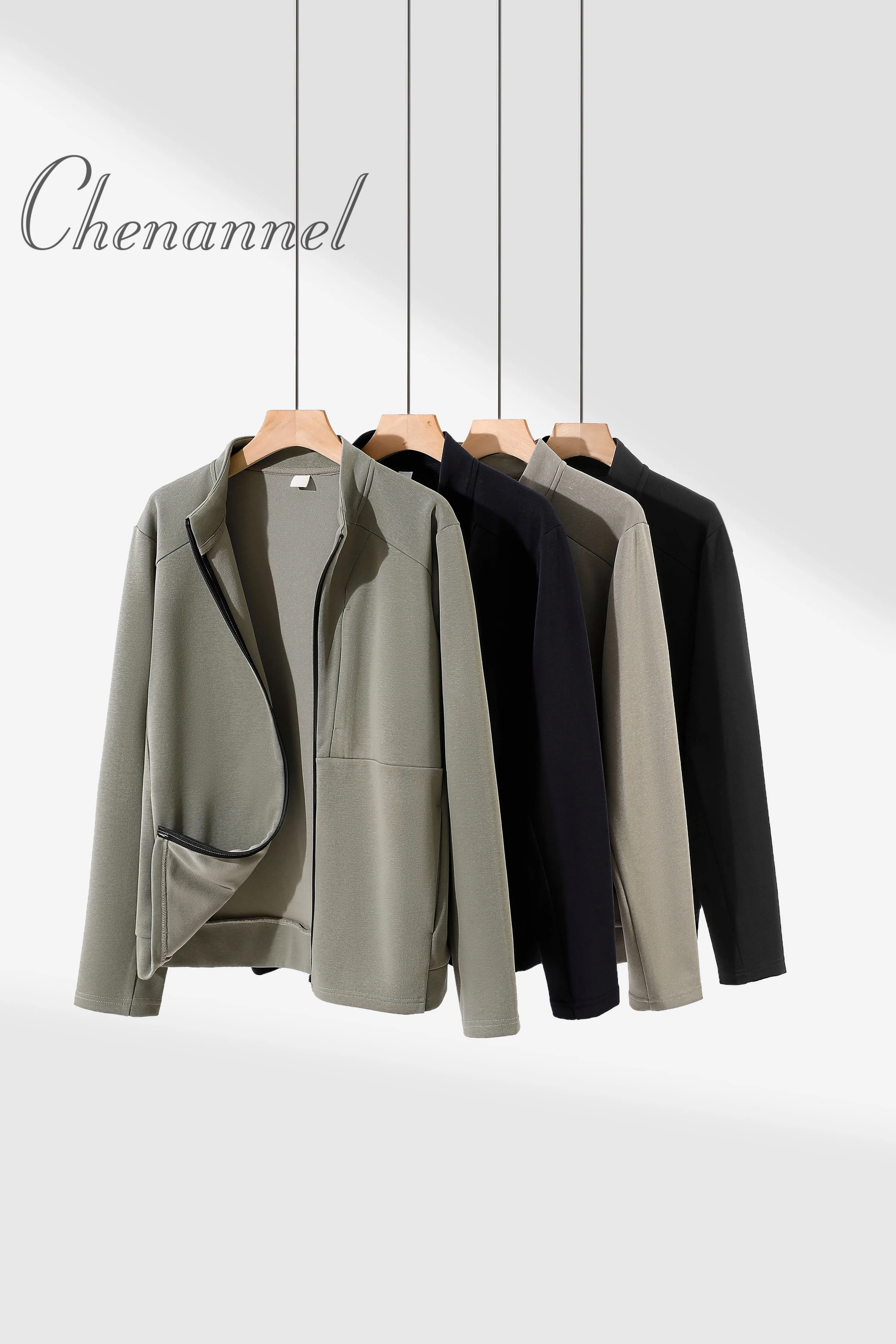 

2025 New Men's Business Jacket, Long Sleeved Zipper Stand - Up Collar Cardigan