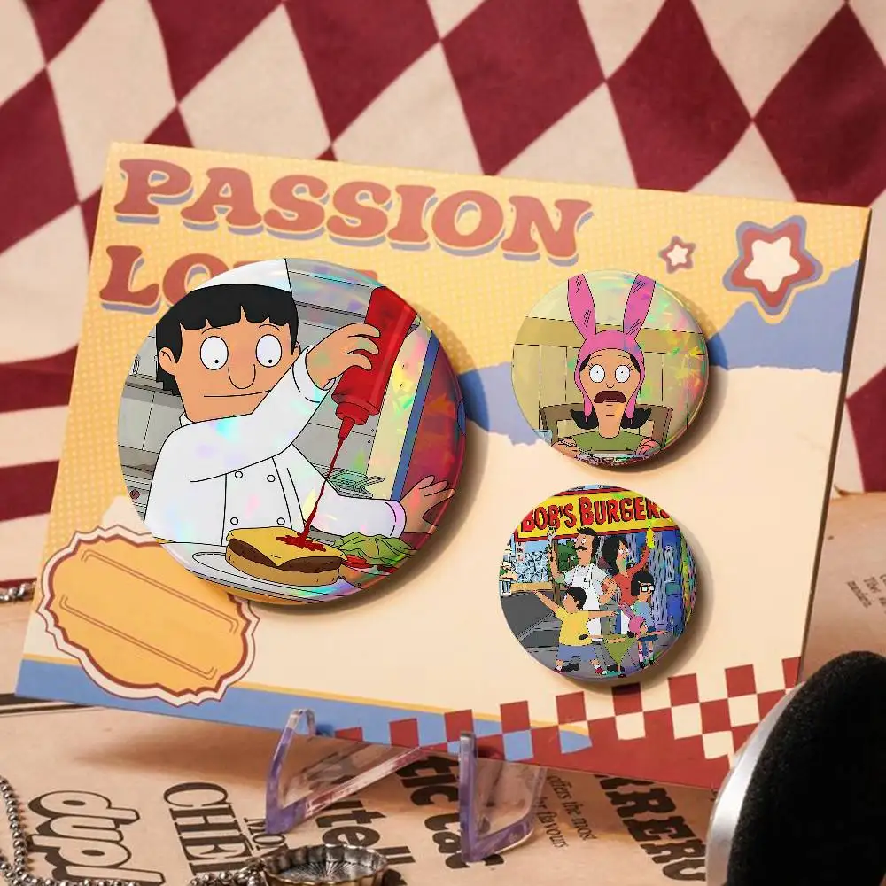 Cartoon B-Bobs B-Burgers For Badge Laser Holographic Custom Badge Image Metal Lapel Pin Brooch For Clothing Backpack Decorative