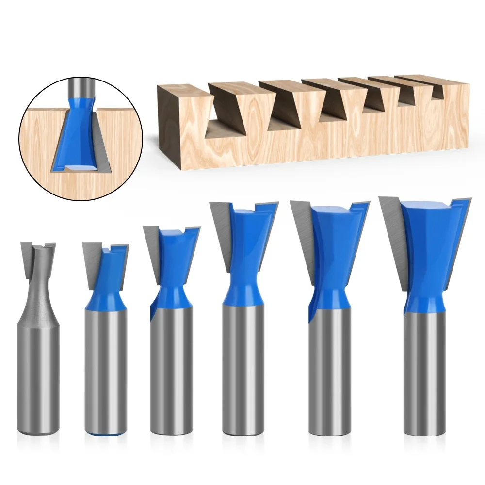 

6pcs 12mm 1/2" 1/4" Shank Dovetail Router Bits Set 14 Degree Joint Router Bit Woodworking Engraving Bit Milling Cutter