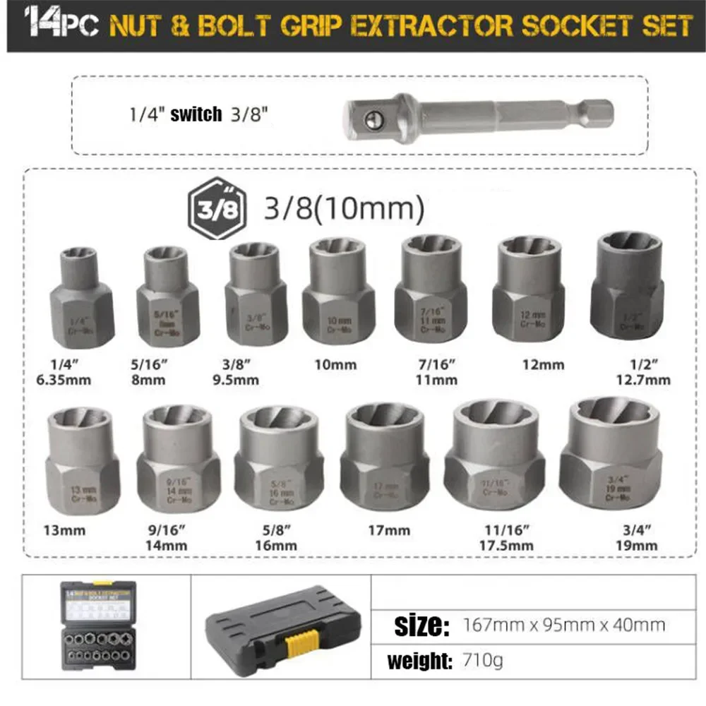 Imagem -06 - Conjunto de Soquete de Extração Conjunto Removedor de Porca de Parafuso de Impacto Conjunto de Ferramentas Extrator de Parafuso para Remover Parafusos Danificados Porcas 14pc