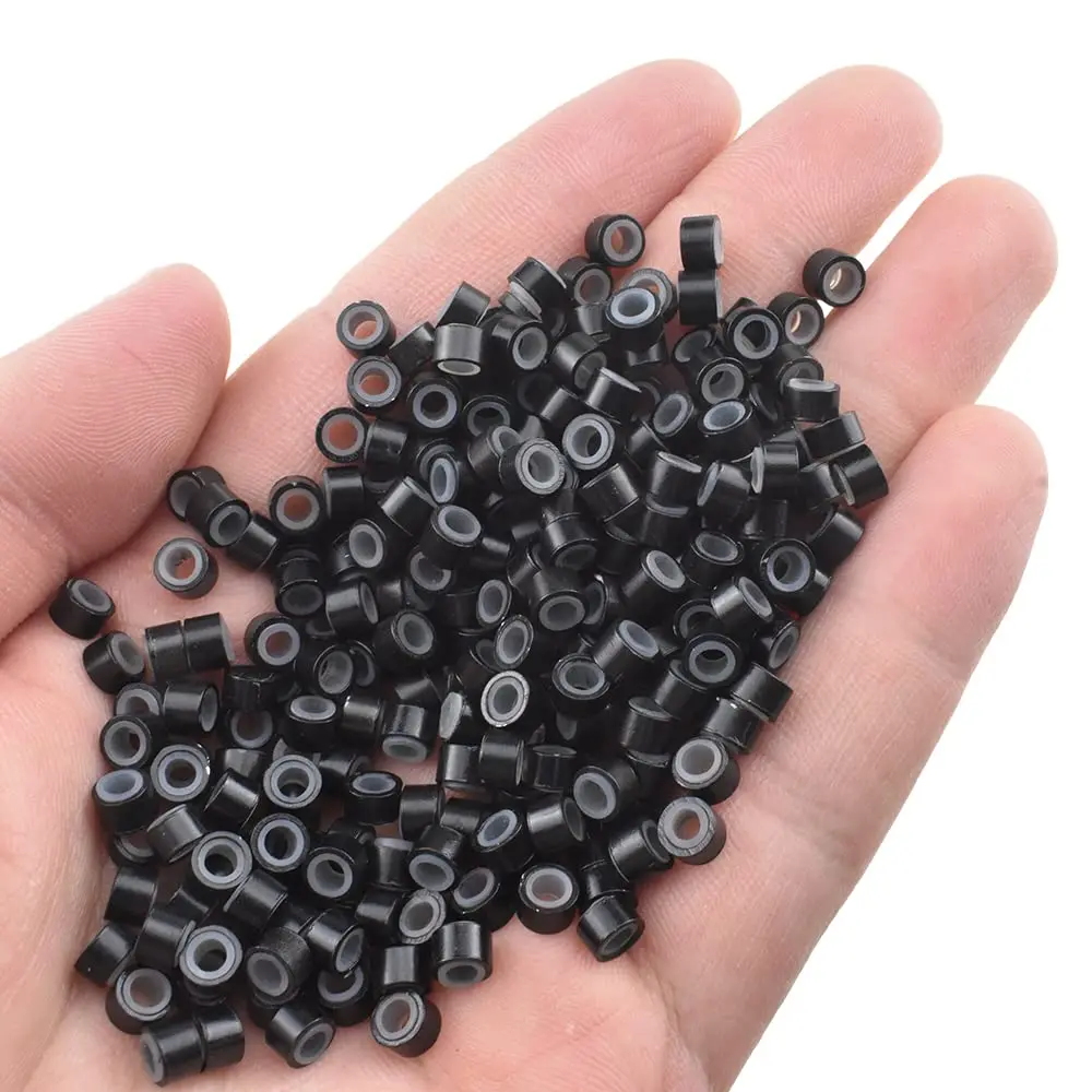 100Pcs Beads Silicone Aluminium Micro Nano Rings 5.0x3.0x3.0 MM Lined For I Tip/Nano Hair Extensions Tool Beads