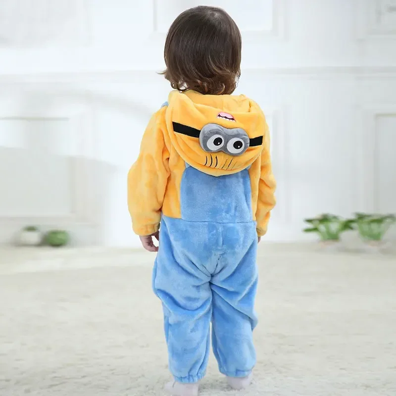 MINISO Baby Minions Kigurumi Newborn Clothes Rompers Boys Girls Onesie Pajama Winter Warm Kawaii Infant Jumpsuit Festival Gift