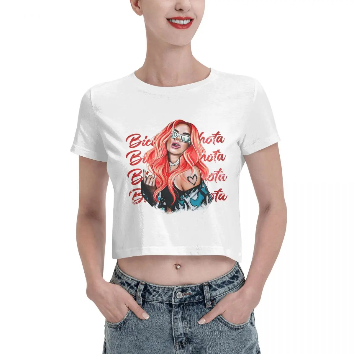 

Singer Karol G Graphic Bichota Tshirt Cartoon Graphic Tees Female Crop Top,Leak navel T-shirt