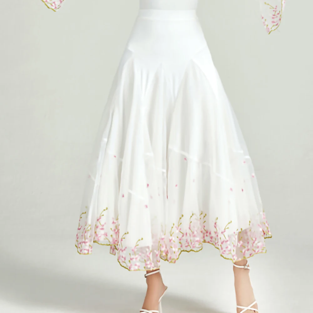 تنورة الفالس الحديثة الأبيض الأرجواني جودة عالية مسابقة الرقص الحديث مناسبة رسمية تنورة عرض مطرزة