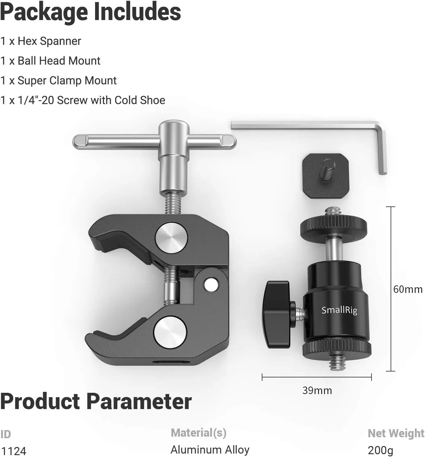 SmallRig Super Klem met 1/4 en 3/8 Draad 2 stuks Pack Voor 15mm-44mm Staven Camera's Lichten Paraplu Haken Planken Camera Klem