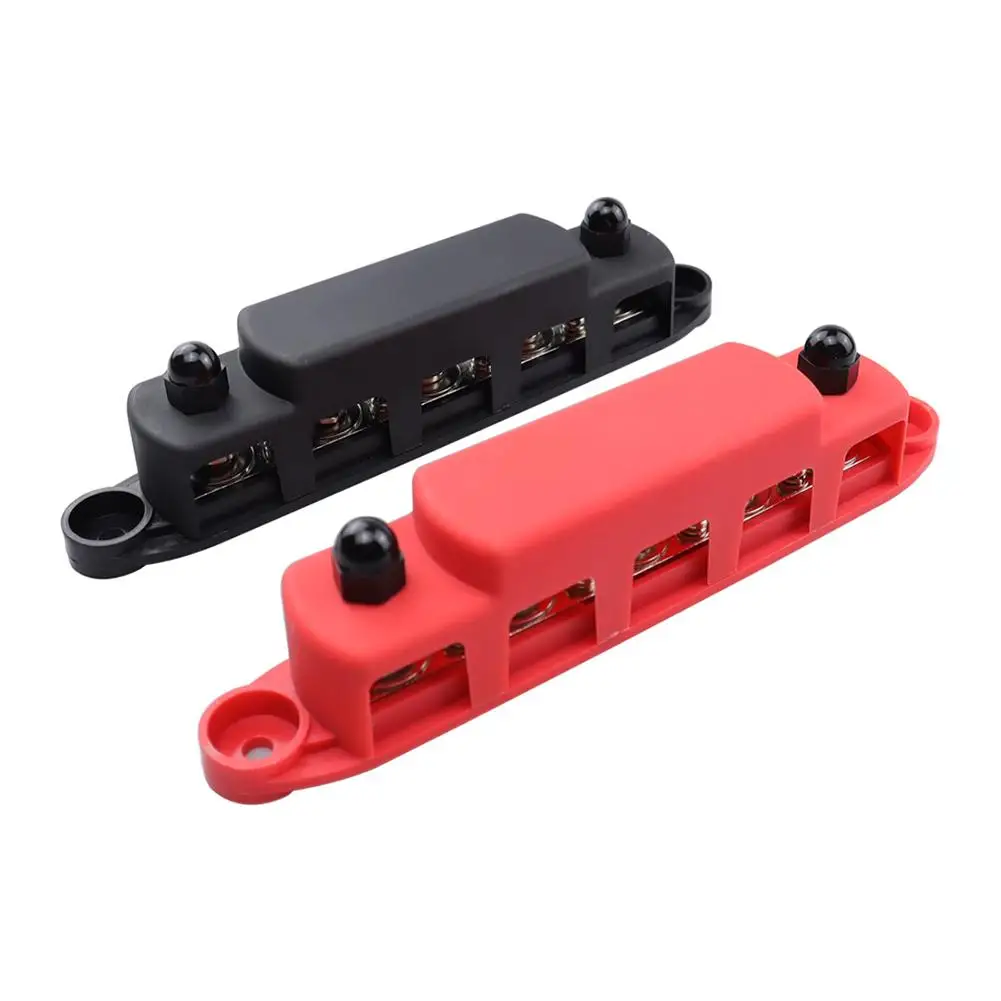 M8 5 Studs Power Distribution Block 300 Amp Rating BUSBAR With Cover Bus Bar for Car Boat Auto Yacht RVs (1pc/2pcs)