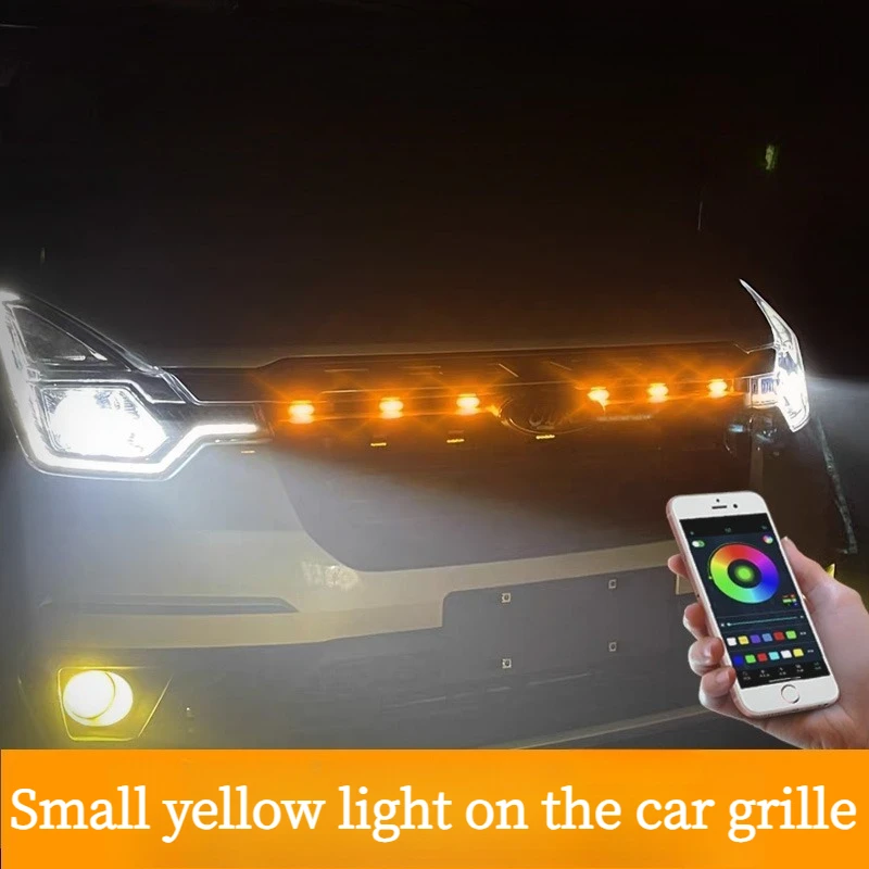 12V Super Bright LED DRL & Warning Strobe Light - Universal Car Grille Yellow Light Decoration with APP Control