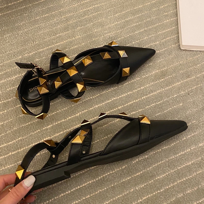 Fashion Sandals Pointed Toe Footwear Flats With Women Shoes New In 2024 Casual Female Shallow Buckle Strap Ladies Flats Shoes