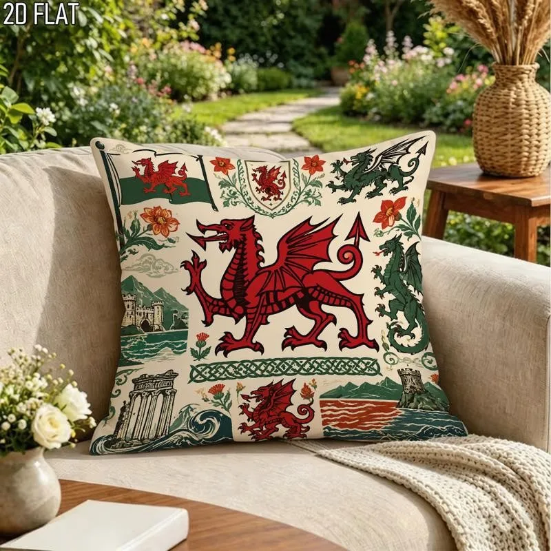 Medieval Crest Dragon Shield Castle Pattern Pillow cover Case for Sofa Home Decor Gothic Style Cushion Cover