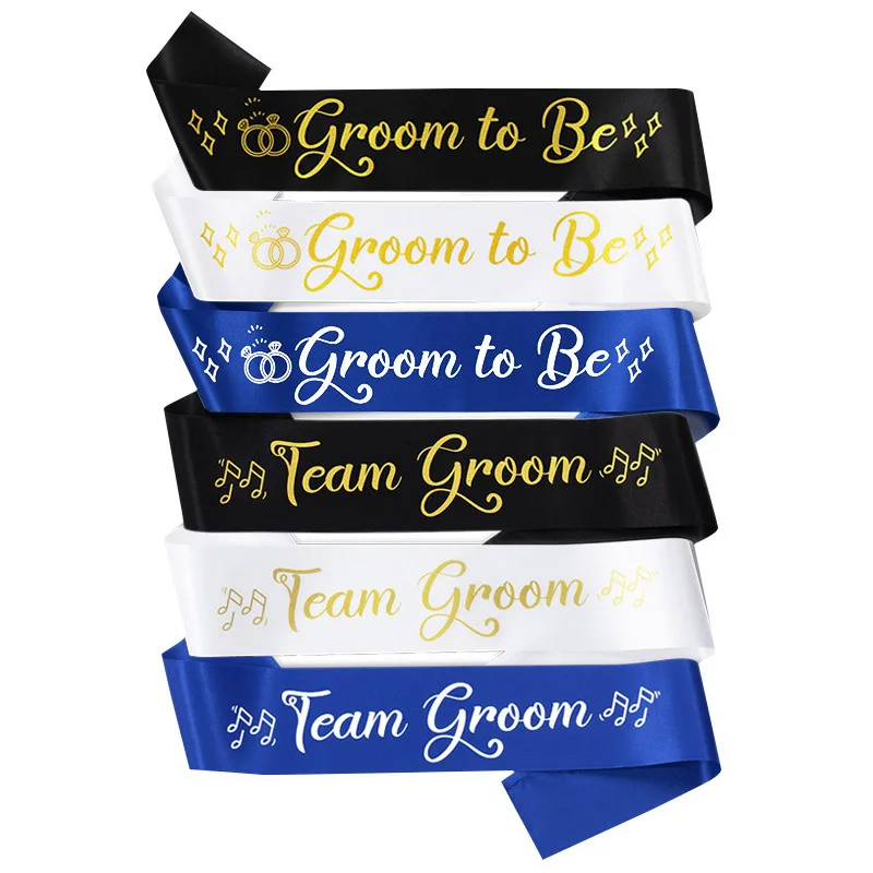 

Men Blue White Groom To Be Sash Best Man Groomsmen Black Team Groom Satin Belt Sashes Scarf Bachelorette Hen Night Party Decor