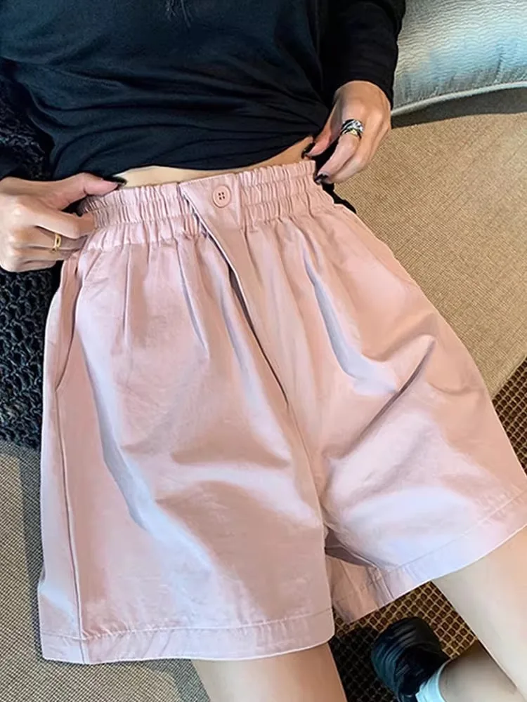 High Waist Cotton orts Women Summer Loose Straight Leg Running Casual Five-Quarter Length Pants Korean Sle Elastic Waist