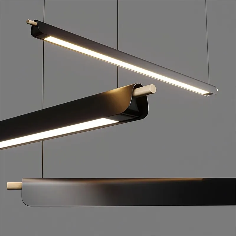 

Modern Black White Pendant Light Aluminum LED Long Linear Hanging Lamp for Dining Room Kitchen Island Ceiling Lighting Fixture