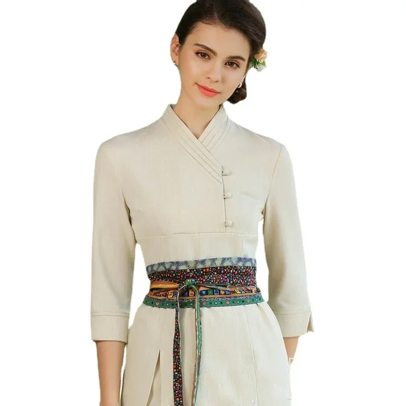 Thai SPA Uniforms Health and Hair Salon Technician Uniform Women Workwear Set Linen Cotton Beautician Beauty Salon Work Clothes