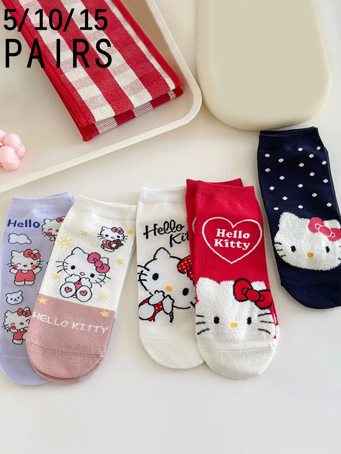 

5/10/15 пар женских коротких носков Miniso Sanrio с корейским рисунком Hello Kitty в академическом стиле