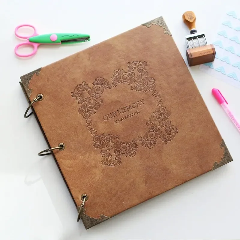 50 Pages OUR MEMORY Personalized Monogrammed Engraved Leather Photo Album,Wedding guest book