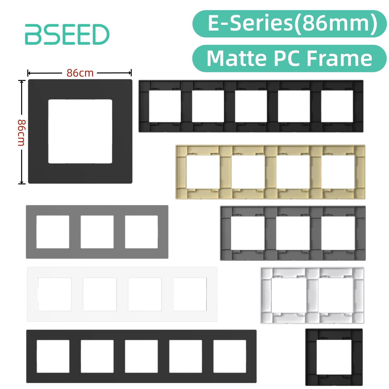 BSEED Only Plastic Frame For E-Series 86mm Panel Single Double Triple Frames Matte Works Wall Socket Click Switch DIY Part White