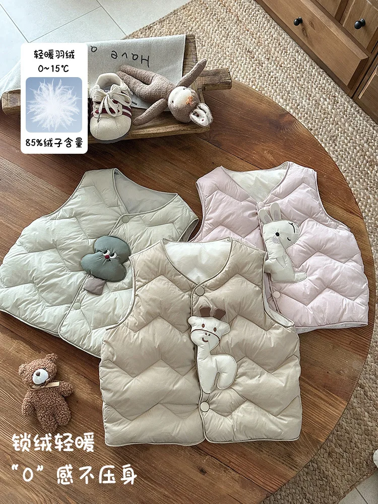 Baby Down Vest New Cartoon Down Vest for Infants and Toddlers White Duck Down Unisex Thickened Warm Vest aClass