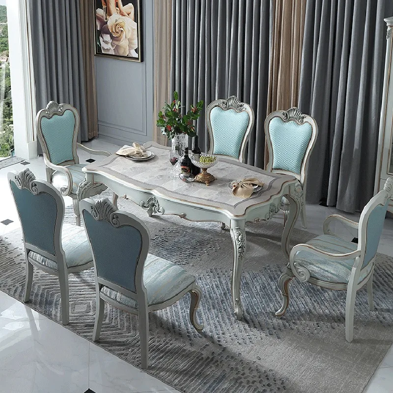 European New Arrivals Luxury High End Dining Table 6 Chairs Royal Antique Classic Wooden Dining Room Furniture Set