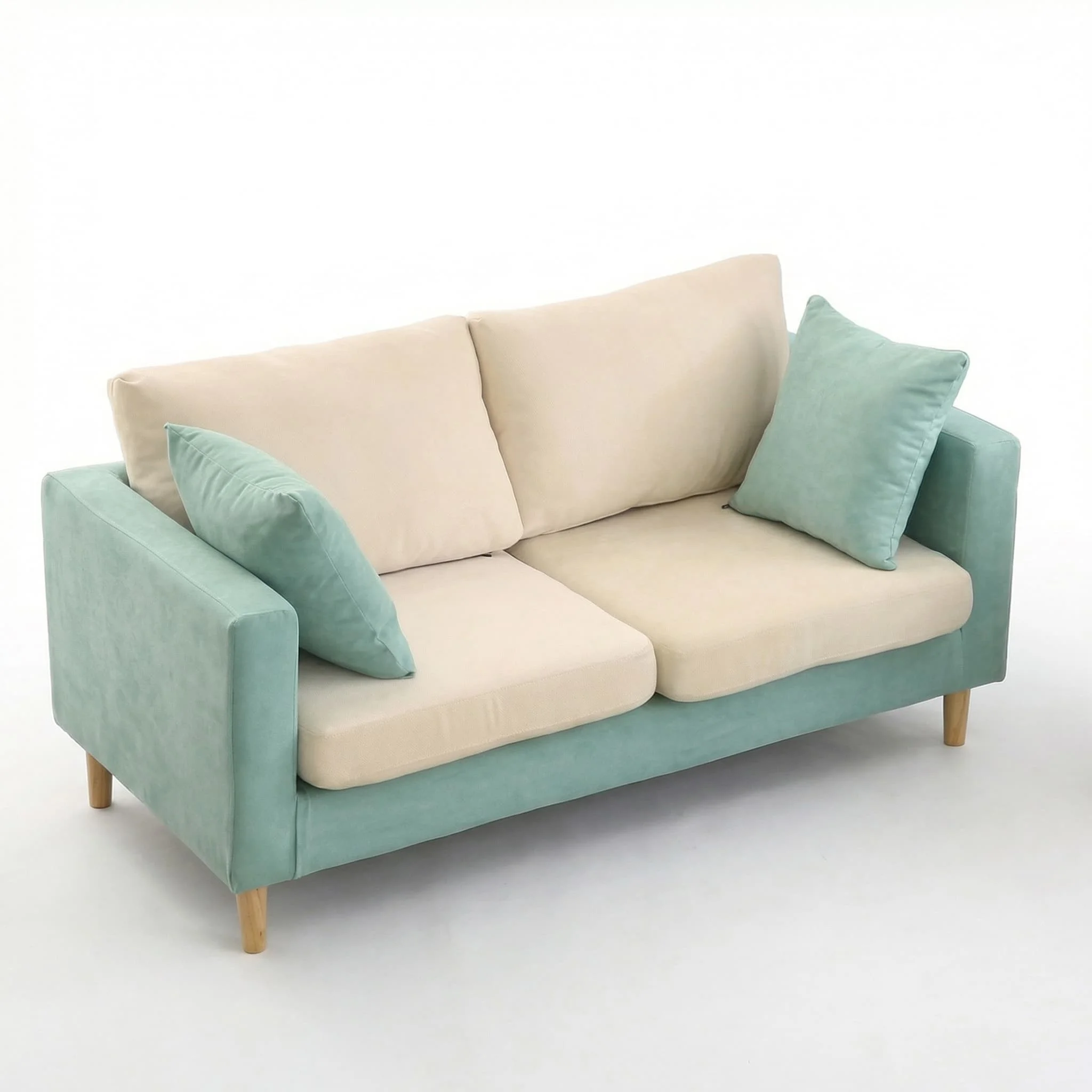 #Nordic Fresh Color Block Fabric 2 Seater Sofa Simple Contrast Color Leisure Sofa for Small Living Room Apartment