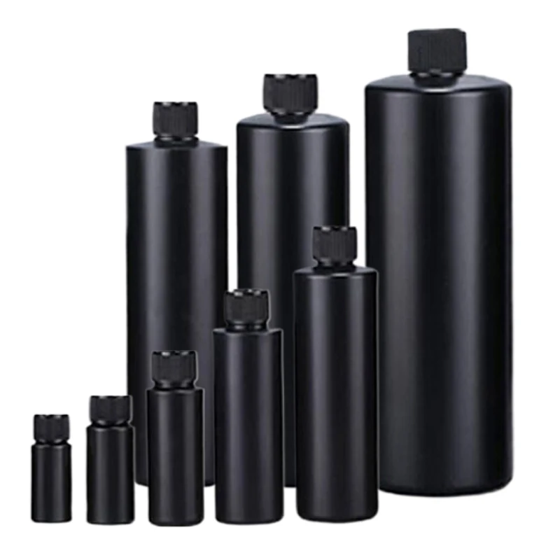 5 szt. Puste czarne butelki z tworzywa HDPE o pojemności 30-1000 ml z zakrętką, wielokrotnego użytku, szczelne, chroniące przed światłem, do pigmentów DIY i olejów.