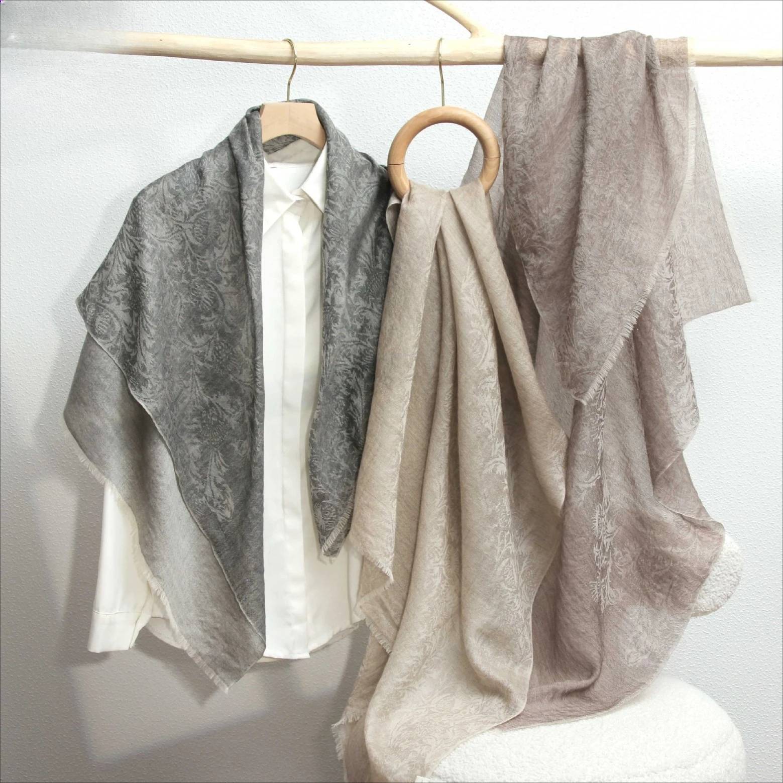 Premium 200s Water-soluble Cashmere Scarf, Lightweight Air-condition Shawl, Subtle Jacquard Wrap, Elegant Women Accessory