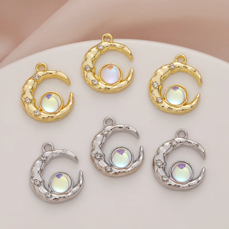 

DIY Jewelry Findings 50pcs 16*20mm Crystal Rhinestone Core Metal Alloy Moon Shape Charms Fit Necklace Earring Pendants