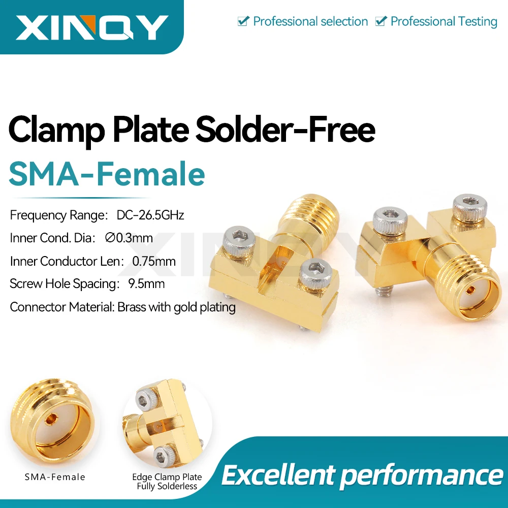 Xinqy Sma-Kcd47 Rf Connector 26.5g Pcb/Printing Board Sma Female Connector Edge Clamp Type, Fully Solder-Free