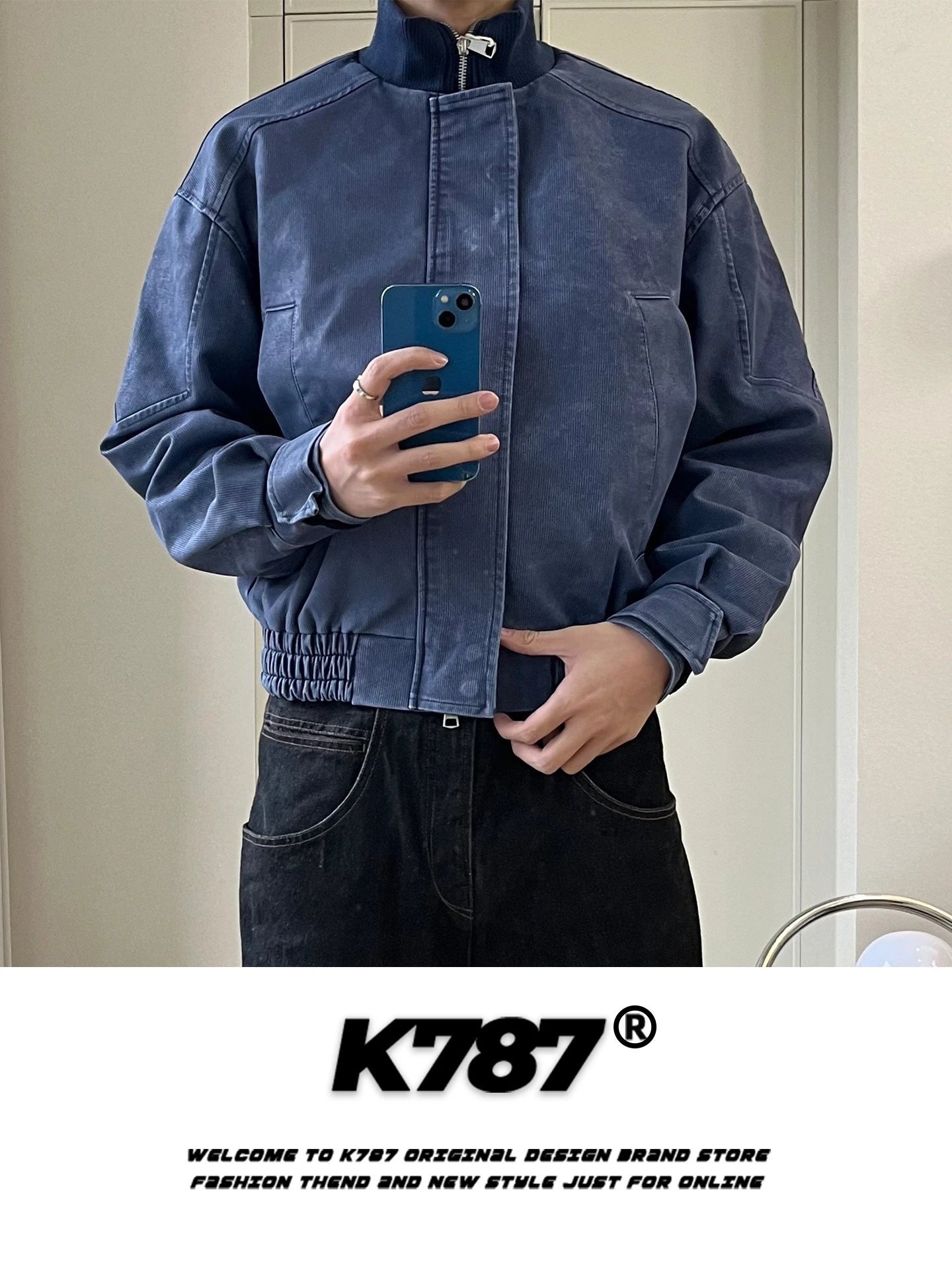 

Retro American Waed PU Leather Flight Jaet Loose Fit Street Sle Workwear Coat ex Stand Collar Spring Casual Wear