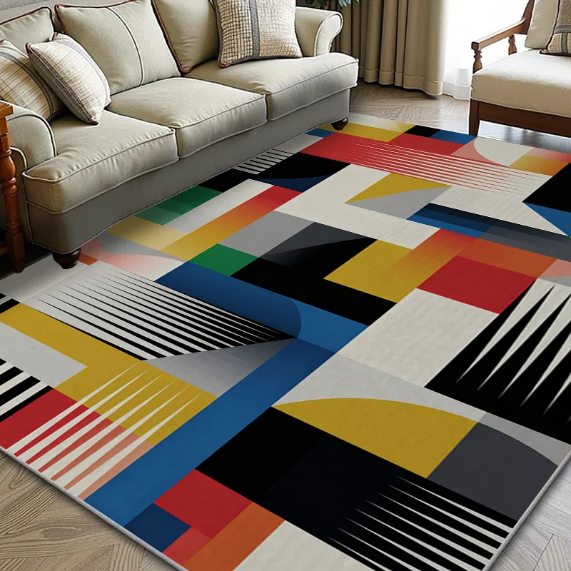 Moderner geometrischer, kontrastfarbiger Wohnzimmerteppich, großer Teppich, leicht zu reinigen und zu pflegen, nordischer abstrakter großer Teppich