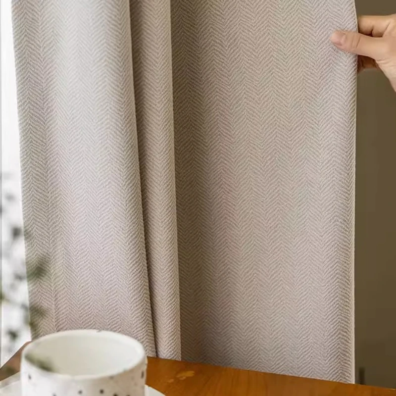Japanese Milk Tea Color Blackout Chenille Ins Bedroom Living Room Light Luxury Blackout Curtain Custom Size Fashion Jacquard