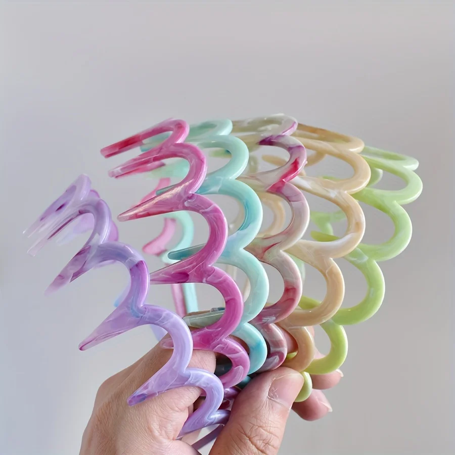 1 Stück/6 Stück/Set Rutschfestes Wellen-Stirnband mit Zähnen, Gesichtsreinigungs-Haarband, M-förmiges einfaches Pony-Stirnband, Marmor-Stirnband