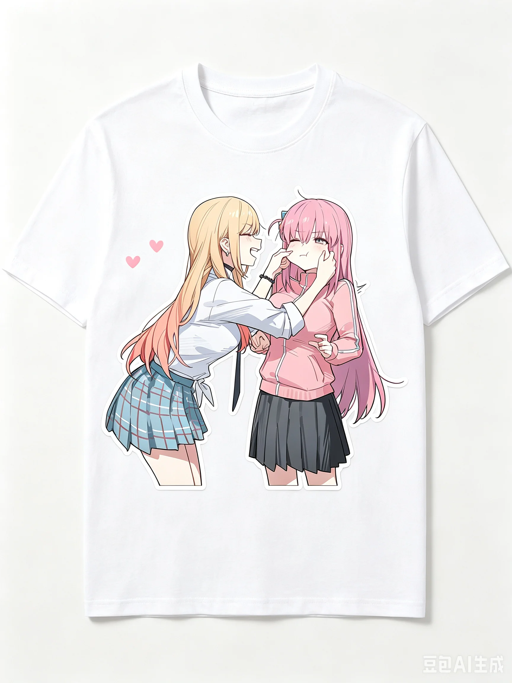 2026 New Unisex Crew Neck Casual Short Sleeve Cross Anime Print of Marin Kitagawa and Hitori Gotoh Pinching Cheeks T-Shirt